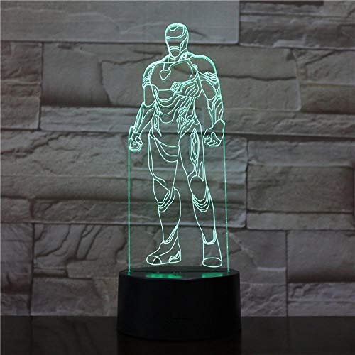 Iron Man Décoloration Colorée 3D Veilleuse Avengers Anime Chambre Bureau LED Stéréo Creative Lampe de Table Cadeau De Vacances-Conventionnel_1633 Iron Man (touche colorée)