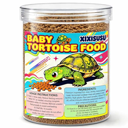 xixisusu Baby Tortoise Food with Fish & Krill Meal, Spirulina & Astaxanthin | Enhanced with Calcium & Vitamins for Hatchlings & Young Sulcata, Leopard, Russian & Hermann's Tortoises (7 oz)