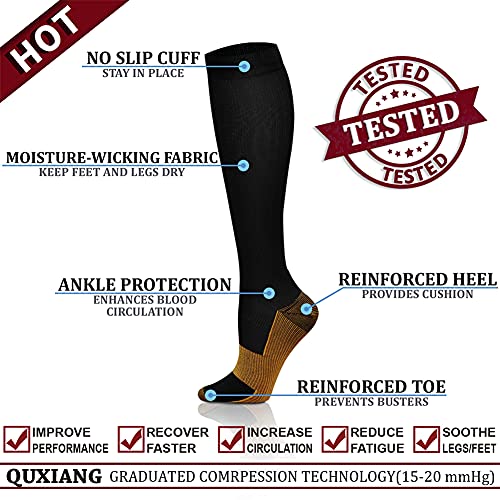 QUXIANG Copper Compression Socks for Women & Men Circulation (8 Pairs) - Best for Running Athletic Cycling - 15-20 mmHg (L/XL,Multi 01) by QUXIANG - Used condition - Image 3