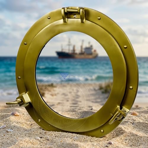 Nagina International Powder Coated Premium Nautical Aluminum Pirates Ships Porthole Window | Exclusive Wall Decor Accent (8 Inches Antique Brass)