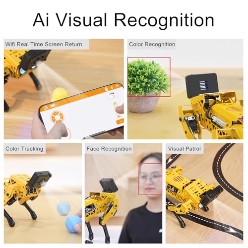 Robot Dog, AI Smart Pet, MechDog Quadruped Robot with Coreless Servos Vision Module Support Scratch Python Programmable PC Software APP Control, with Expansion Kit