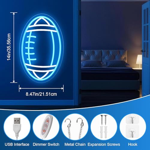 Image of Football Neon Sign, Dimmable LED Football Signs for Wall Decor Rugby Neon Lights for Boys Man Cave Game Room Sports Theme Bedroom Decor (Size: 14x8.47inch)
