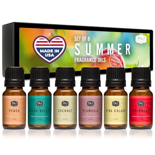 P&J Trading Summer Set of 6 Fragrance Oils - Peach, Strawberry, Plumeria, Coconut, Ocean Breeze,...