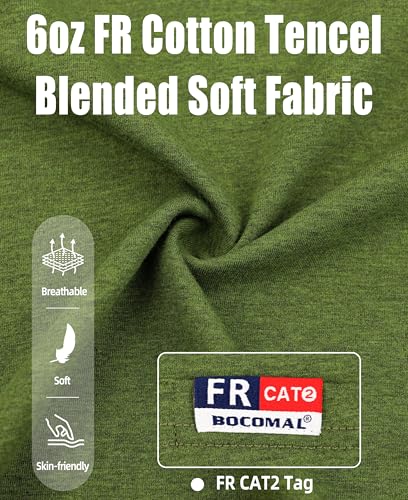 Image of BOCOMAL FR Shirts for Men Long Sleeve EX Soft Flame Resistant Henley CAT2 | NFPA2112 6oz Midweight Cotton Knit Heather Series,Moisture-Wicking /Breathable,Chest Pocket,Rib-Knit Cuffs,Summer Work T Shirt