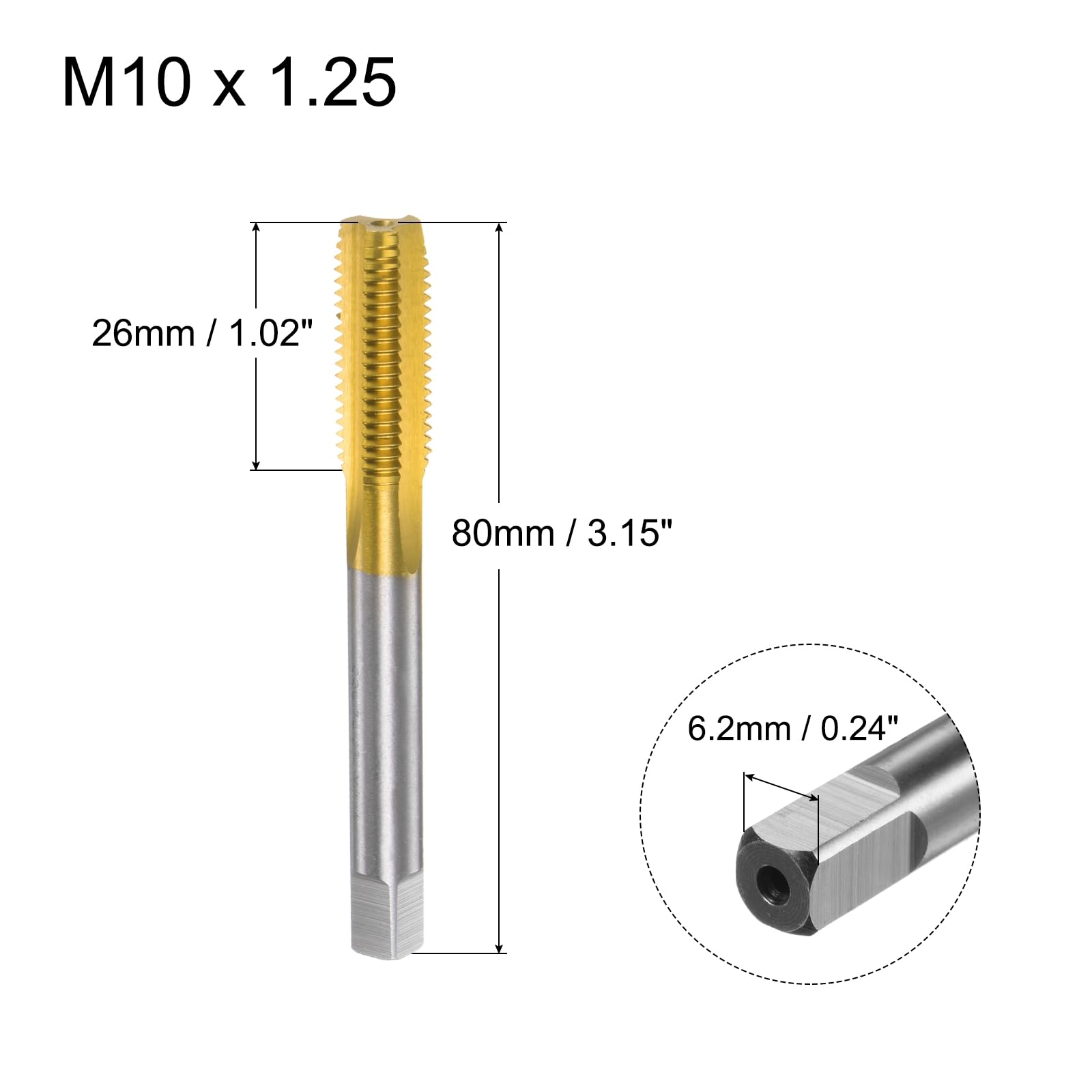QUARKZMAN Metrisches Maschinengewindebohrer M10 x 1.25 H2 Titanbeschichtet (Ti-beschichtet) Hochgeschwindigkeitsstahl 3 gerade Flöten Schraubengewinde Gewindeschneiden Gewindeschneidwerkzeug