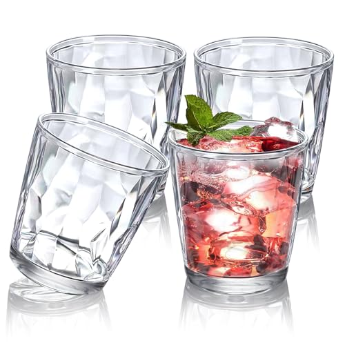 4 Piezas Vasos de Cristal Agua 310ml, Vasos Plastico Duro Transparente, Vasos Bajos Vasos de Agua y de Whisky para Cerveza, Zumo, Leche, Té, Agua, Aptos para Lavavajillas