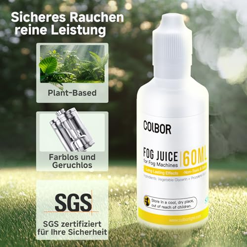 COLBOR Nebelfluid mit hoher Dichte 60 ml * 2, Nebelflüssigkeitsset für COLBOR Nebelmaschine CF5 Geruchloses, Pflanzliches Glycerin, für Partys, Bars, Ausstellungen, Bühnen, Halloween