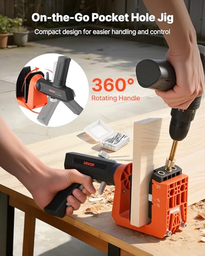 Image of VEVOR Pocket Hole Jig Kit, 1 /2 inch, 3 /4 inch, 1-1 /2 inch Adjustable, 360 Rotating Handle, Jig Pocket Hole System with 260 Screws, C-Clamp, Stop Collar, Drill Bit, Easy Clamping and Adjusting, for Woodworking