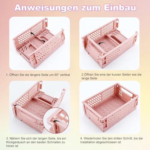 Klappbox, 4 Stück Klein Aufbewahrungskorb Klappkiste 15 x 10 x 5,8 CM, Stapelbar Korb Aufbewahrung für Klassenzimmer, Küche, Büro, Schlafzimmer