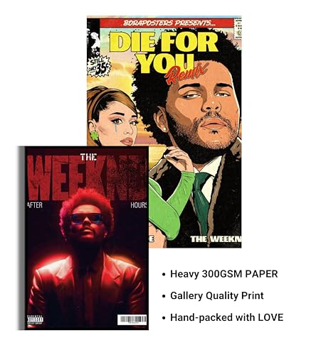 Image of Song Artist Aesthetic Music Posters Pack of 8 | A4 Size Wall Art for Bedroom, Living Room & Studio | Includes Adhesive Tape | Music Artist Poster Set (Weeknd)