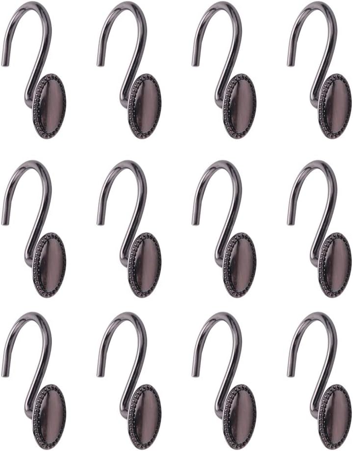 12Pcs Metal Shower Curtain Hooks Oil-Rubbed Bronze Rustproof Decorative Rings for Bathroom