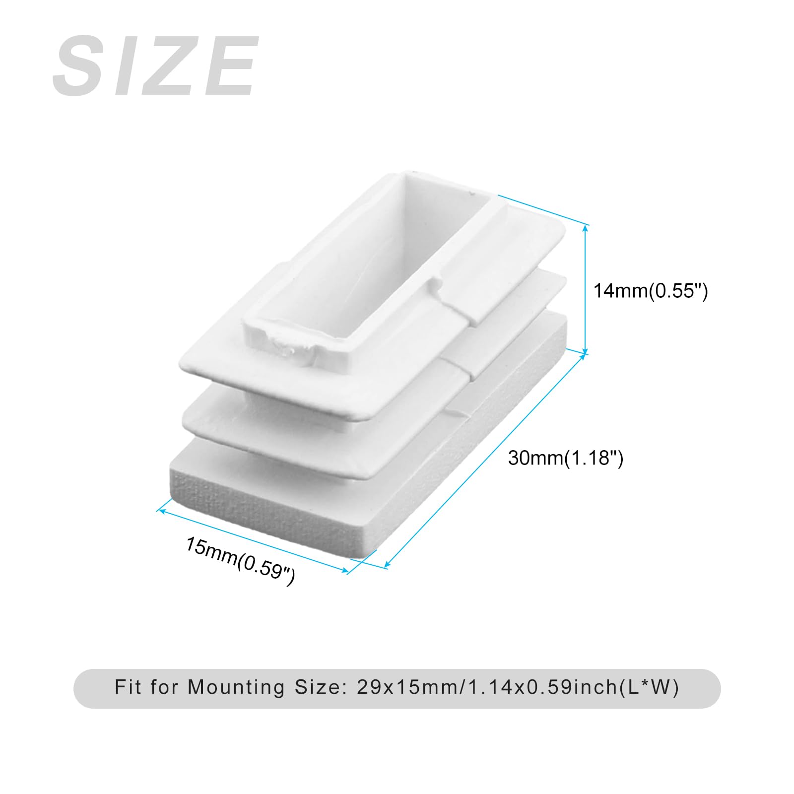 METALLIXITY Rectangle End Caps (30 x 15mm) 20Pcs, Plastic Rectangle Tube Inserts Threaded End Blanking Caps Protector - Image 2