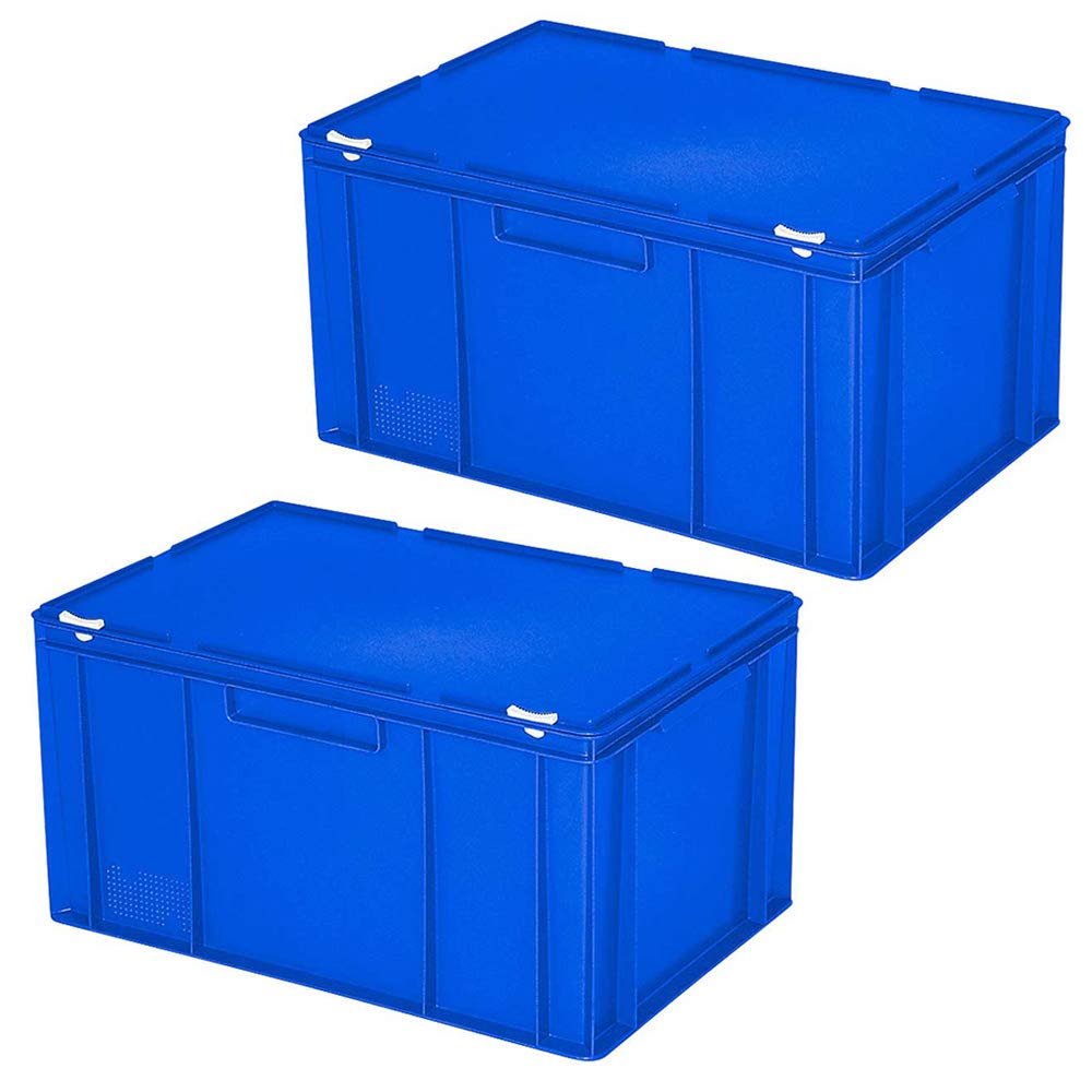 BRB 2 Eurobehälter mit Deckel, lebensmittelecht, stapelbar, LxBxH 600x400x330 mm, PE-HD (blau)