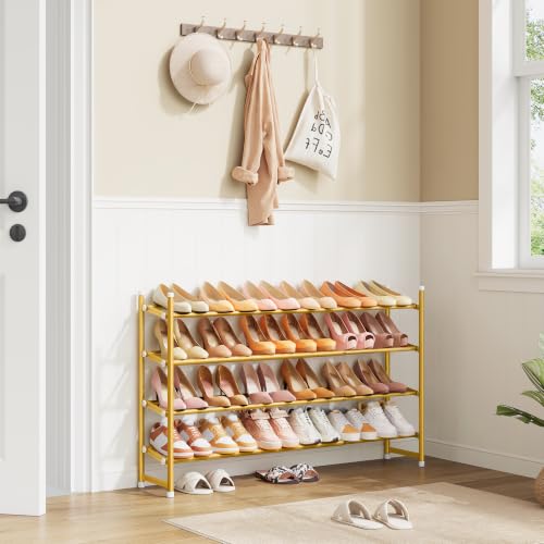 Image of Tajsoon Expandable Shoe Rack for Closet 4 Tier, 28 inch-41 inchStackable, Gold