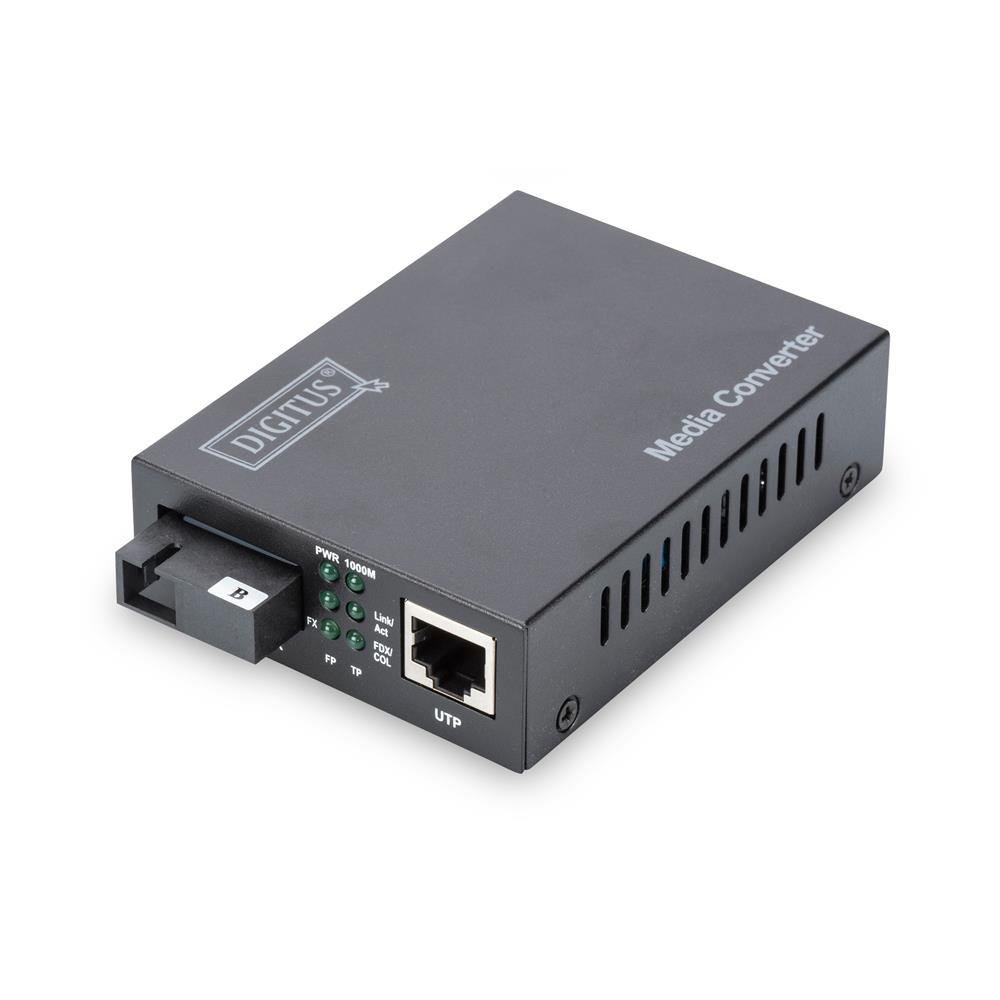 DIGITUS WDM Medienkonverter - Singlemode - Gbit Ethernet - RJ45 / SC - BiDi - Tx1550nm / Rx1310nm - Bis 20 km - Schwarz