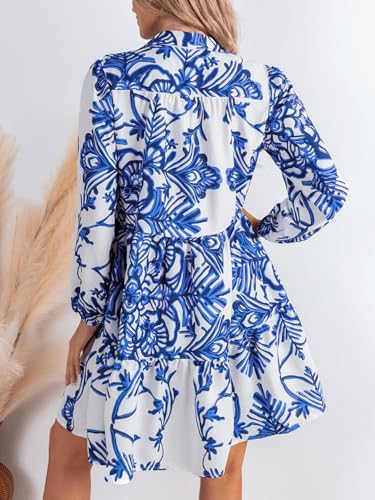 Image of CUPSHE Women's 2025 Fall Dress Long Sleeve V Neck Button Floral Tunic Ruffled Casual Flowy Mini Summer Dress