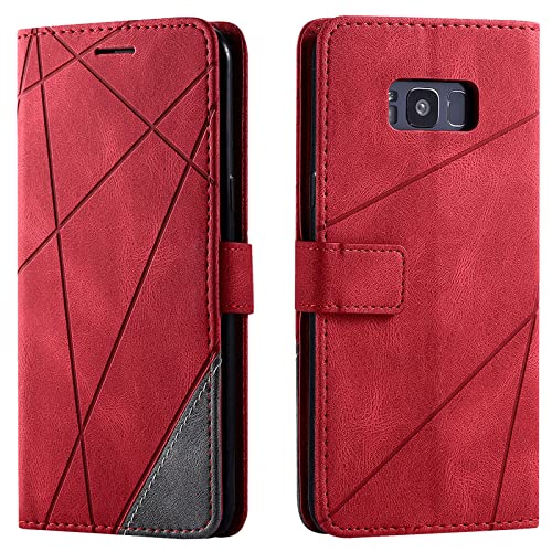 Vankii Funda para Samsung Galaxy S8 Plus, Billetera Carcasa Protectora Libro Tapa Silicona Bumper PU Cuero Cartera Case Flip Cierre Magnético Leather Soporte Wallet Antigolpes Cover (Rojo)