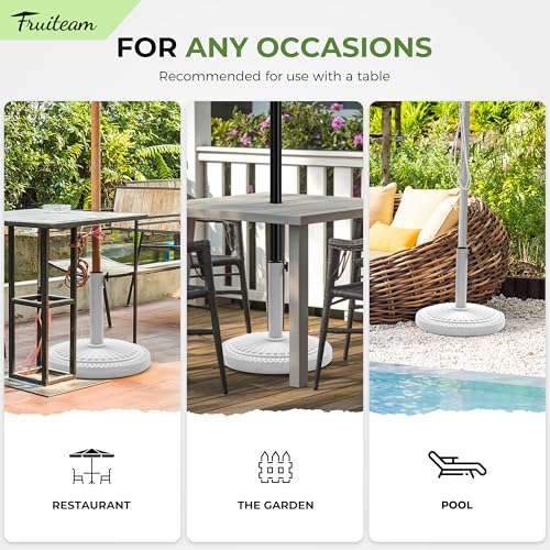Image of FRUITEAM 33-lbs Round Patio Umbrella Base Pre-Filled Umbrella Stand 17.7 inch Sun-Flower-Pattern Heavy Duty Market Umbrella Base Stand for Patio, Outdoor, Swimming Pool, White