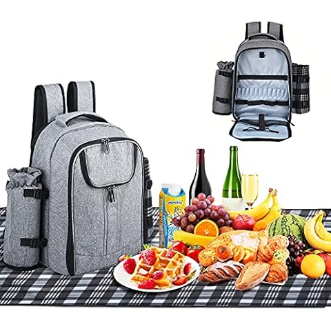 TTLIFE Picnic Backpack 4 Person Picnic Bag Including Bottle Holder and Fleece Blanket Large Capacity Cooler Compartment Picnic Set Suitable for Camping Picnic Hiking Cover