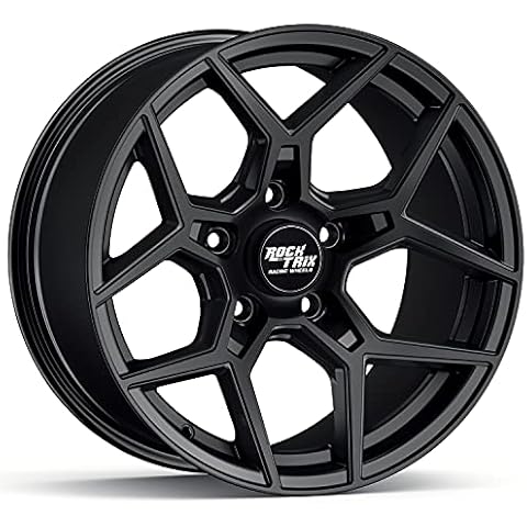 RockTrix RT105 17 inch Wheel Compatible with Jeep Wrangler JK JL 17x9 5x5 Wheels (-12mm Offset, 4.5in Backspace) 5x5 PCD, 71.5mm Bore, Black, Also fits Gladiator JT Rims Cover