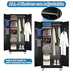 Garage Storage Cabinet with Wheels, Broom Closet Storage Cabinet with Pegboards and Adjustable Shelves, Metal Tool Cabinet with Lockable Door for Garage Home, Black - Image 5