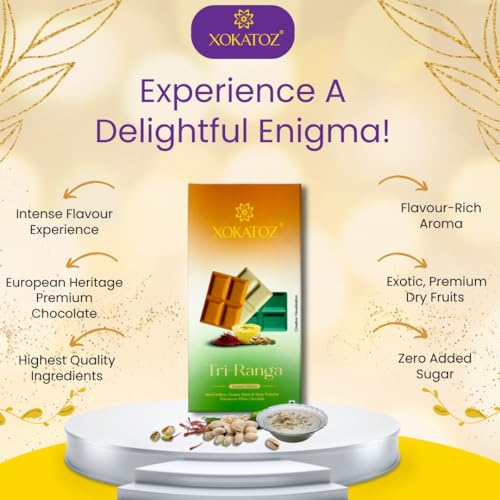 Image of XOKATOZ 3 in 1 Flavoured Exotic Premium Chocolate - 1 Tri-Ranga - Flavoured White Chocolate Bars - Gift Set - Pack of 1, 75 gm (75 gm x 1)