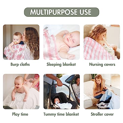 Image of GLLQUEN BABY Receiving Blanket Boy Cotton Muslin Swaddle Blankets Girl Newborn Squares Breathable & Soft Thin Baby Blankets Cloths Double Absorbent Infant Swaddling Wrap - 6 Pack (Flower)
