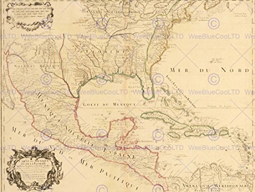QUALITY FINE ART PRINTS Carte Antique 1703u00a0Mexique Caraïbes Îles USA Golfe Ocean France Poster Bb8144u00a0par Qualité Fine Art Prints