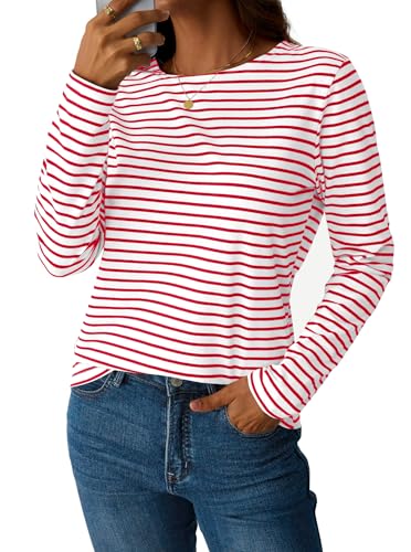 LilyCoco Womens Striped Long Sleeve Shirt Boat Neck Tops Breton Loose Fit Tshirt3