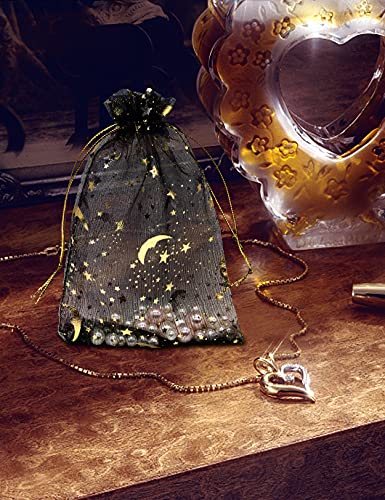 Jexila 100Pcs Black Organza Bags 4X6 With Drawstring Jewelry Bags Small Moon Star Mesh Bags For Wedding Party Favor Candy Bags #TOP5