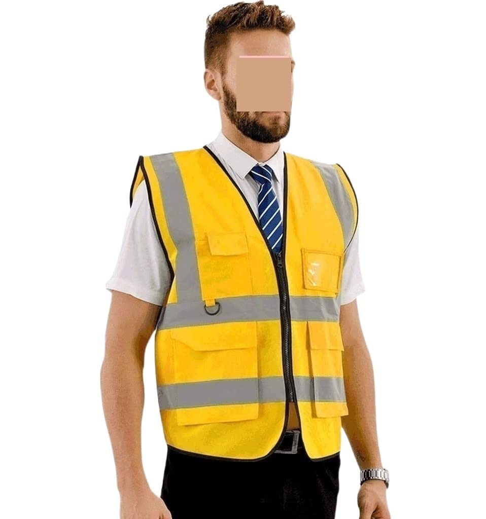 Gilet de Sécurité Réfléchissant Gilet réfléchissant Haute visibilité for la course de nuit, la course à l'extérieur, le vélo, le gilet de sécurité de travail Gilet Haute Visibilité ( Blue : Yellow , S