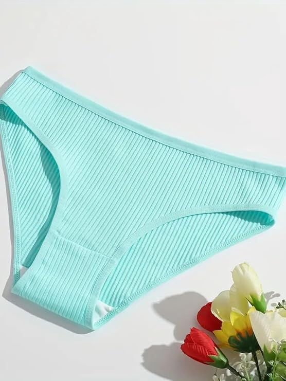 Image of Culture FlossyPack of 5pcs Solid Ribbed Bikini Panties, Comfy & Breathable Stretchy Intimates Panties, Women's Lingerie & Underwear