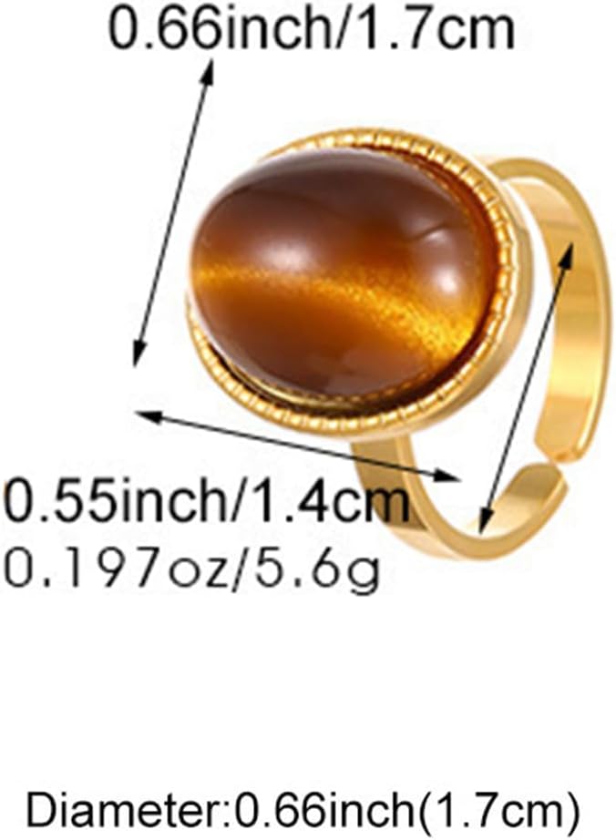 Tiger Eye Oval 18K Cabochon Spiral Halo Textured Geometric Chunky Statement Ring For Women Vintage Boho Classic Gold Colors - Image 3