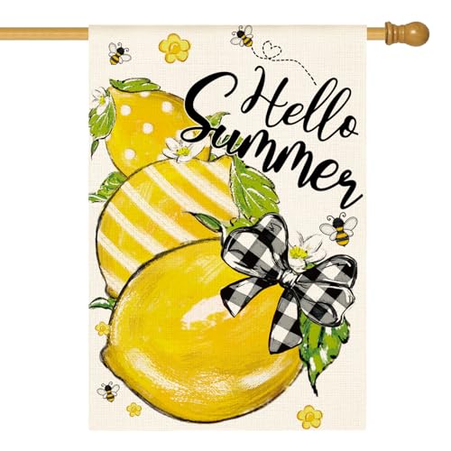 AVOIN colorlife Lemon Bees Hello Summer House Flag 28x40 Inch