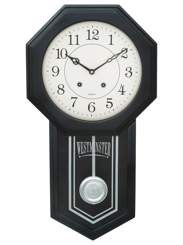 Image of CHRONIKLE Classic Vertical Analog Wooden Musical English Numbers Pendulum Chime Wall Clock for Living Room Home Decor Office Gifts (Size: 31 x 7 x 56.6 CM | Weight: 1825 Gram | Color: Black)
