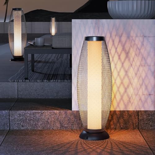 Solar Yard Solar Outdoor Floor Lamp, Metal Wire Shade, LED Modern Outdoor Flickering Lantern, Weather Resistant for Balcony, Porch, Garden, Pathway, Black