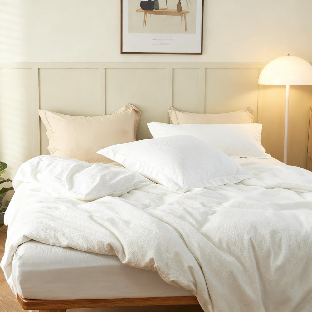 Simple&Opulence French Linen Duvet Cover Set 88" x 92"- 3 Pieces (1 Comforter Cover,2 Pillowcases)- Natural Flax Cotton Blend-Solid Color Breathable Farmhouse Bedding-Off White, Queen - Image 4