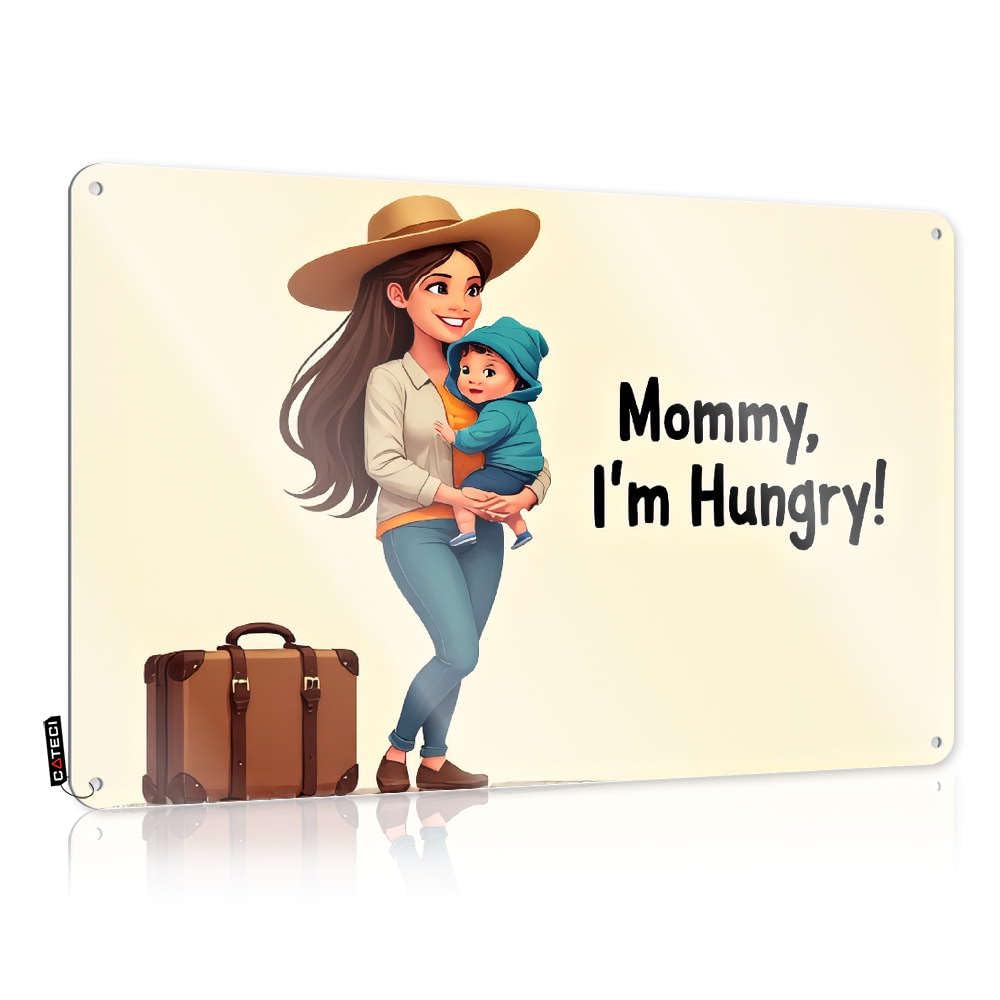 Plaque Decaor Wall Art - A Mother Holding Her Child With A Suitcase Nearby. Gift For Him Adorable Retro Style Decoration For Playroom(30X40CM)
