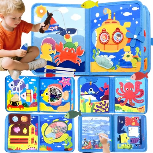 Meafeng Jouet Bebe 1 an Busy Board Montessori âge 1 an avec 6 Couches Planche, Jouet Enfant 1 2 3 4 Ans Jeux Montessori Jouets d'activité et de Développement, Cadeau Enfant 1-3 Ans (Ocean)
