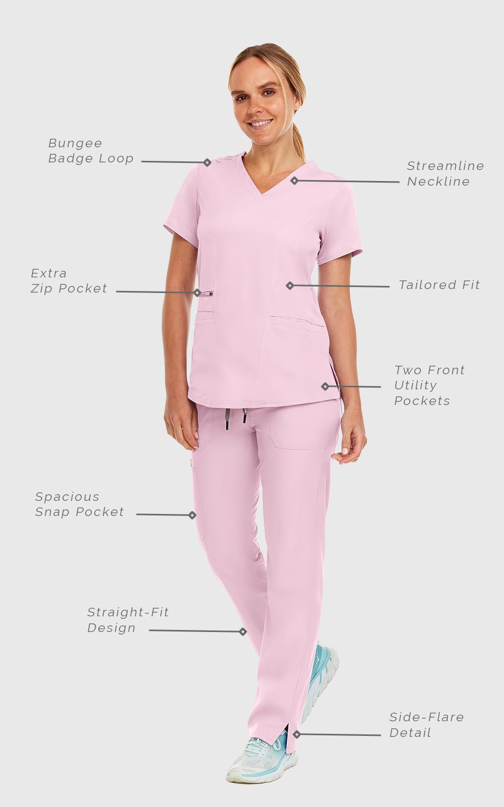 MediChic Scrubs for Women's V-Neck Scrub Set with Six Pocket Cargo Jogger Pants with 4-Way Stretch
