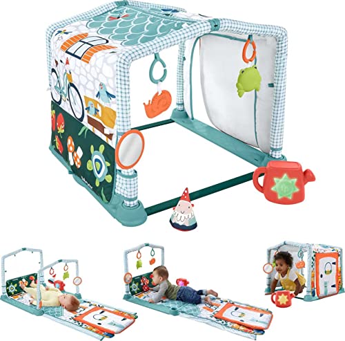 Image of Fisher-Price Baby Playmat 3-in-1 Crawl & Play Activity Gym, Cottage Theme with Tunnel & Developmental Toys for Newborns 0+ Months