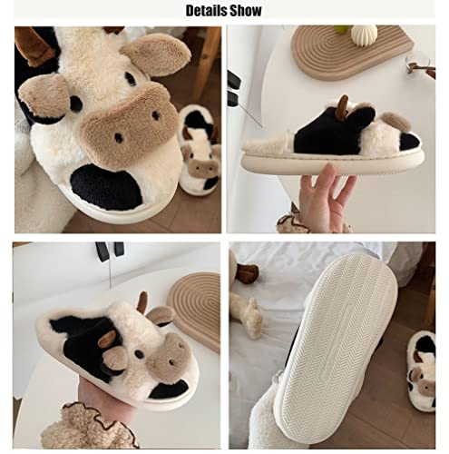 Fluffy Cow Slippers, Kawaii Cozy Fuzzy Animal Slippers, Winter Cute Cartoon Plush Cow Shoes For Women4