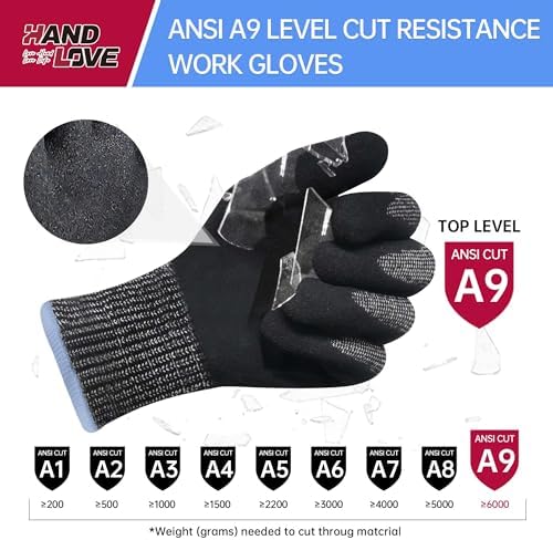 HandLove Cut Resistant Gloves – ANSI A9 Cut Proof Safety Work Gloves | Sandy Nitrile Anti-Slip, Touchscreen, Durable, PFAS Free | Wood Carving, Gardening, Glass Cutting, Car Repair – Yellow,1Pair,L - Image 5