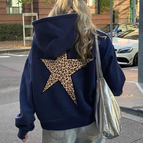 Star Graphic Hoodies Oversized Y2k Leopard Print Hooded Sweatshirt Cheetah Hoodie Streetwear Unisex Pullover Tops3