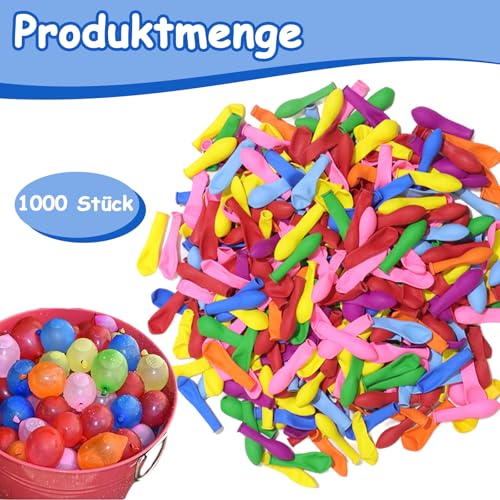 1000 Stück Bunte Wasserbomben, Wasserballons Set, Schnell Befüllbarer Wasserbombem, Mini Latex BallonsWasserbomben Luftballons für Jungen Mädchen Wasserspiele, Sommer Party