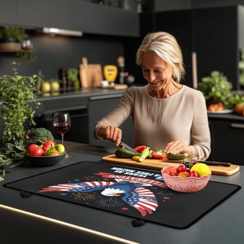 Image of Poceacles Glass Stove Cover Stovetop Protector Foldable Electric Stove Top Protector Prevent Scratching Washer Dryer Top Cover for 4th of July Home Decor, American Flag Eagle 250 Years