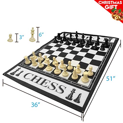 EasyGo Giant 3\' X 4\' Mat Chess Game – Indoor Outdoor Family Game – Lawn Game –Piece Range from 3-6\" Tall - Thumbnail 4