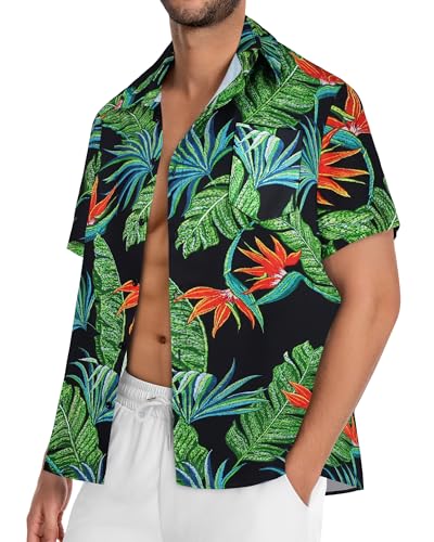 Image of Men Hawaiian Shirt Short Sleeve Summer Beach Button Down Shirts with Pocket