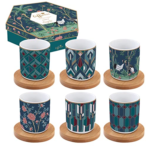 Confezione da 6 tazze da caffè 11 cl in maiale con piattino in bambù