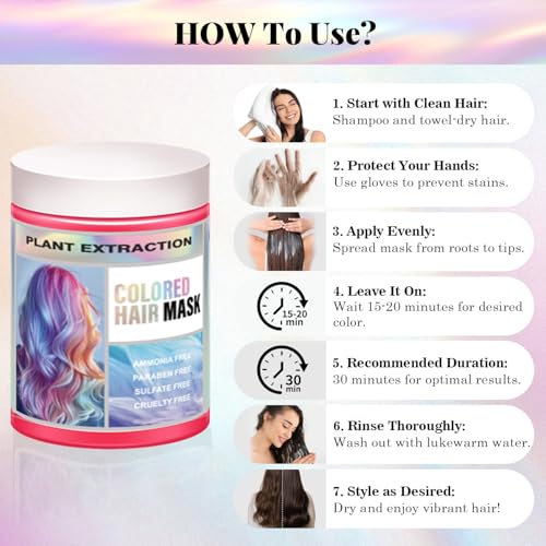 Semi Permanent Hair Color Mask 10.15OZ Hot Pink miniatura 3